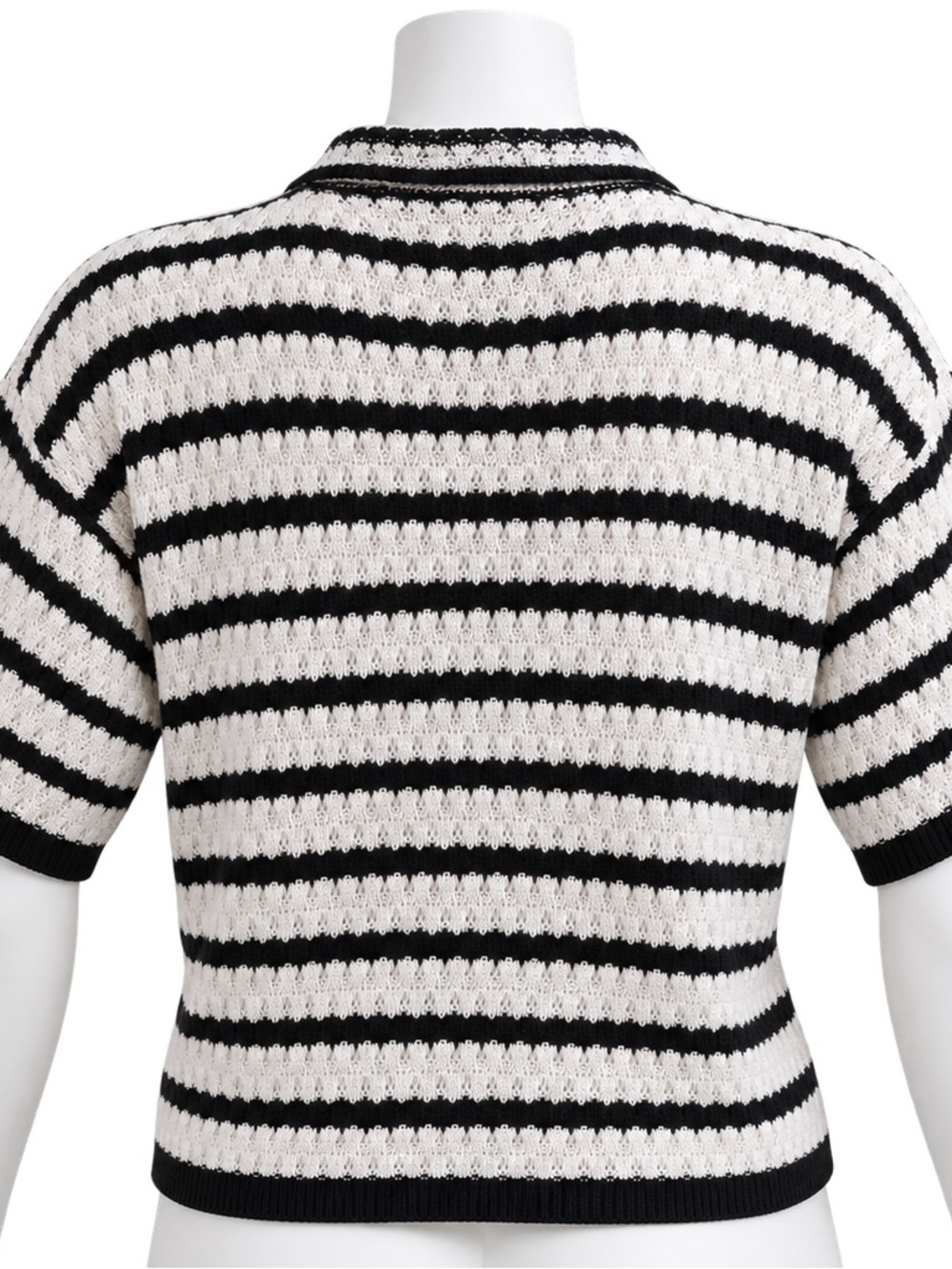 Striped Black & White Short-Sleeve Knit Cardigan - Picture 2 of 2